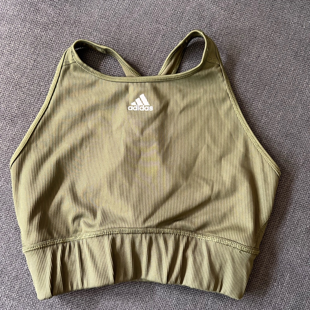 Adidas army green high neck sports bra size L - no padding